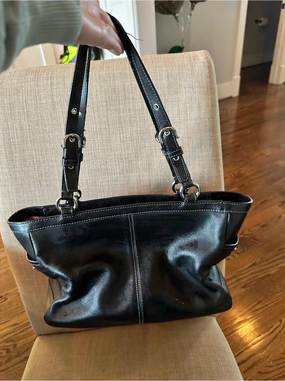 Coach Black Leather Shoulder Bag with Silver Charm - Picture 2 of 4